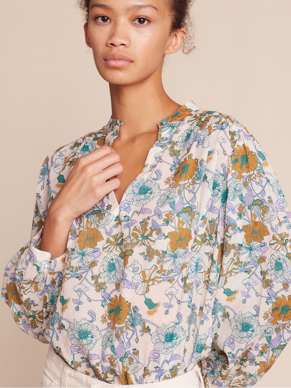 Trovata Birds Of Paradise Women XS Floral Boho Violet Tendril Bailey Blouse